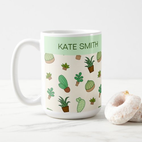 Cute Succulent and Cactus in a Pot Pattern Coffee Mug