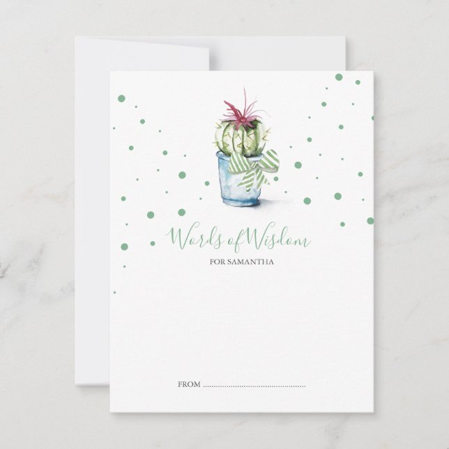 Cute Succulent Cactus Baby Shower Advice Cards (Front)