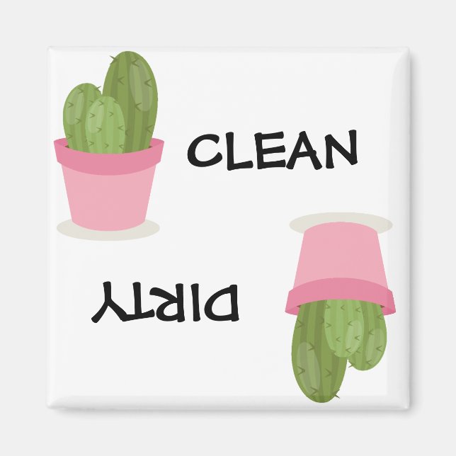 Cute succulent cactus clean dirty magnet (Front)