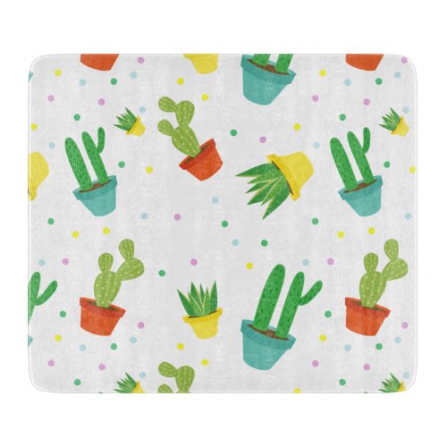 Cute succulent cactus polka dots pattern cutting board