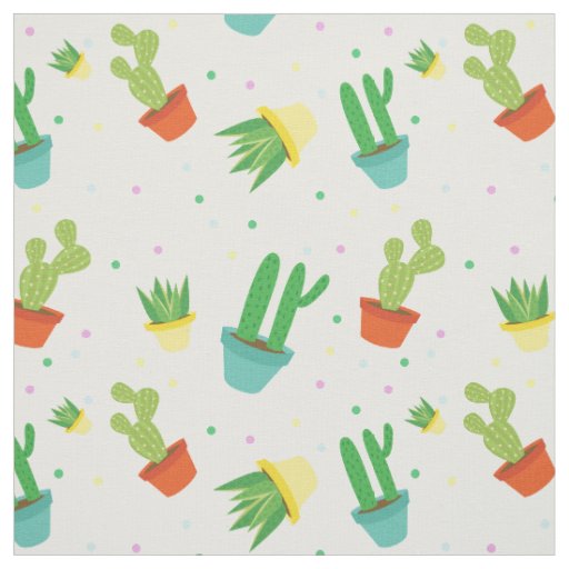 Cute succulent cactus polka dots pattern fabric