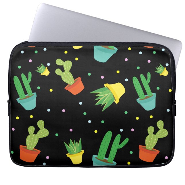 Cute succulent cactus polka dots pattern laptop sleeve (Front)