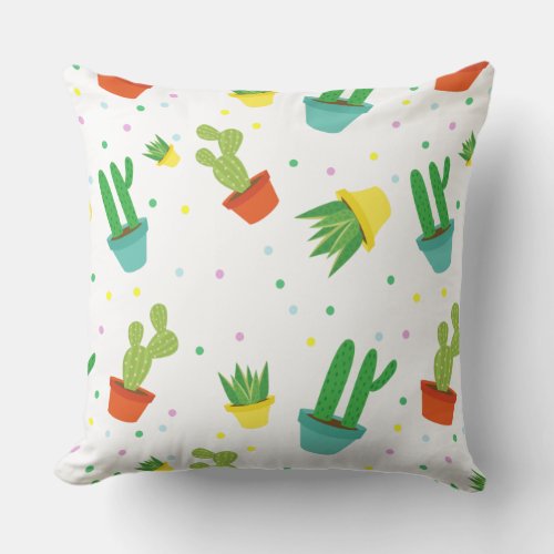 Cute succulent cactus polka dots pattern throw pillow