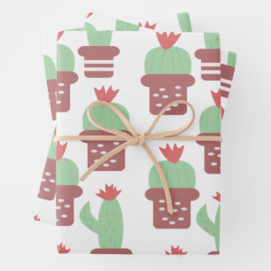 Cute Succulent Cactus Potted Houseplants Pattern Wrapping Paper Sheets
