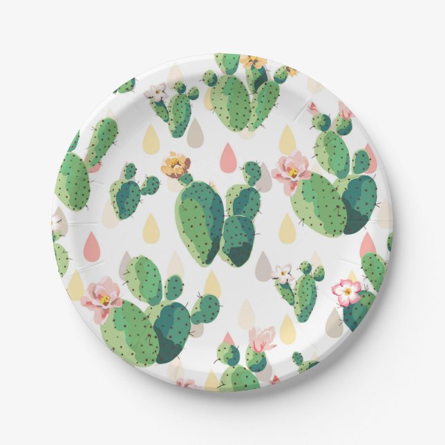 Cute Succulent Lovely Cactus Paper Plates (Front)