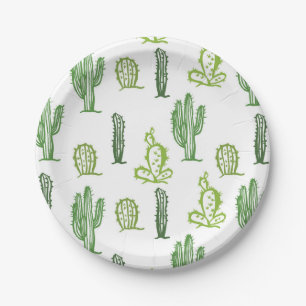 Cute Succulent Lovely Green Cactus Paper Plates