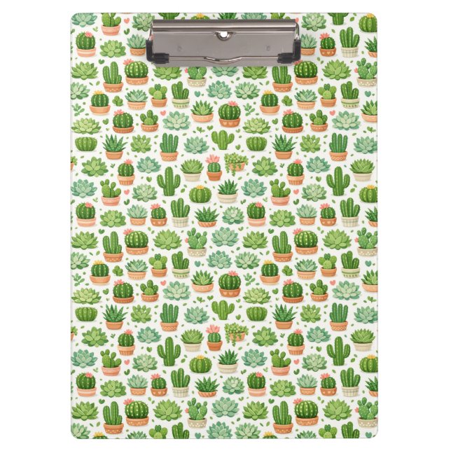 Cute Succulent Plant Seamless Pattern Clipboard (Front)