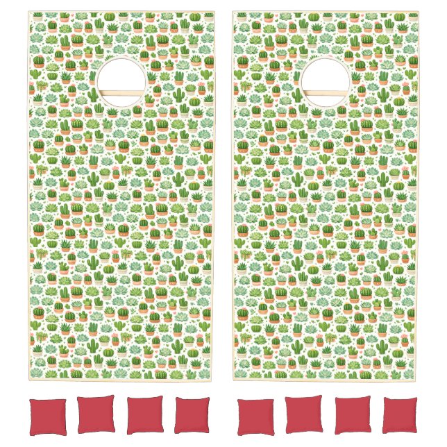 Cute Succulent Plant Seamless Pattern Cornhole Set (Set)