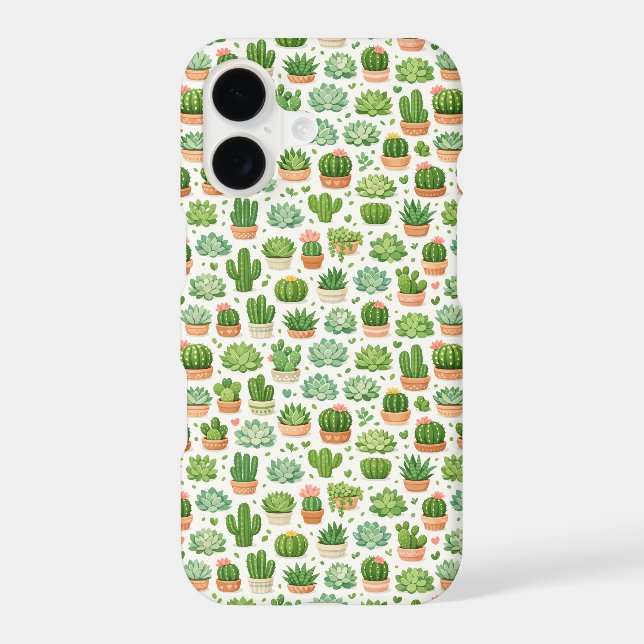 Cute Succulent Plant Seamless Pattern Iphone Case (Back)