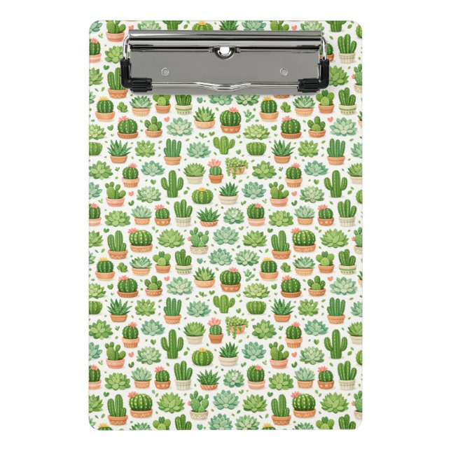 Cute Succulent Plant Seamless Pattern Mini Clipboard (Front)