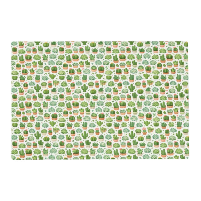 Cute Succulent Plant Seamless Pattern Placemat (Front)