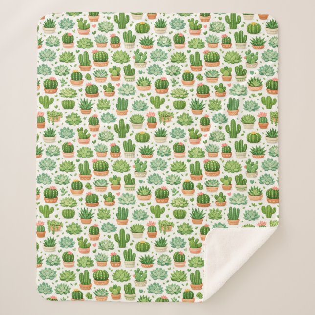 Cute Succulent Plant Seamless Pattern Sherpa Blanket (Front)