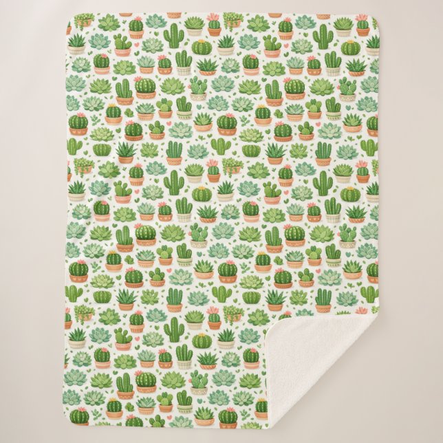 Cute Succulent Plant Seamless Pattern Sherpa Blanket (Front)
