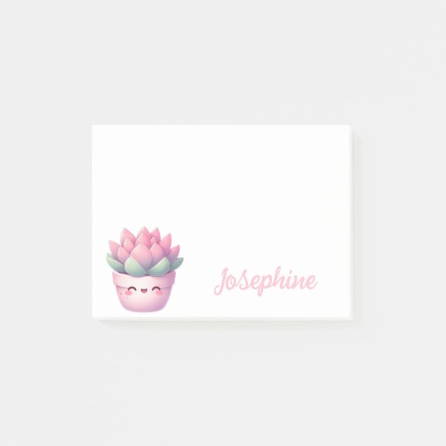Cute Succulent Pot Personalized Girly Name Post-it Notes (Front)