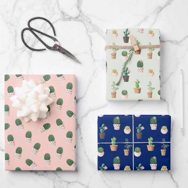 Cute Succulent  Wrapping Paper Sheets (Front)