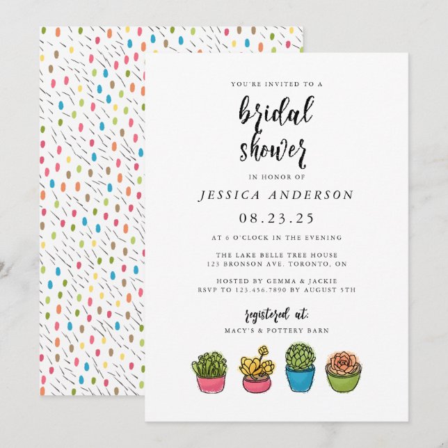 Cute succulents bridal shower invitation (Front/Back)