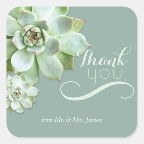 Cute Succulents Cactus Wedding Thank You Square Sticker