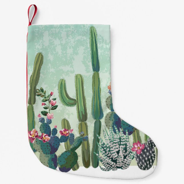 Cute Succulents: Vintage Cactus Pattern Small Christmas Stocking (Front)