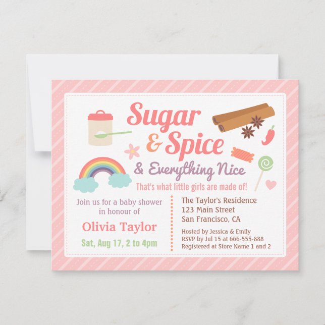 Cute Sugar and Spice Baby Girl Shower Invitation (Front)