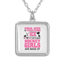cute sugar and spice ice hockey girls silver plated necklace
