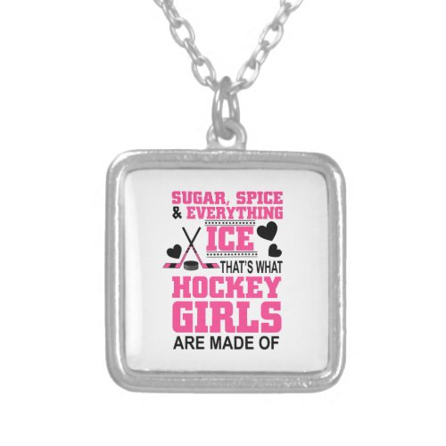 cute sugar and spice ice hockey girls silver plated necklace