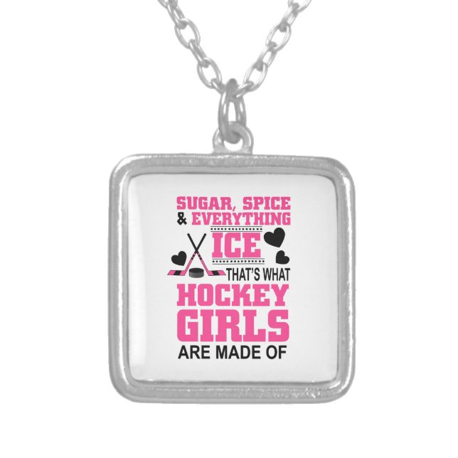 cute sugar and spice ice hockey girls silver plated necklace (Front)