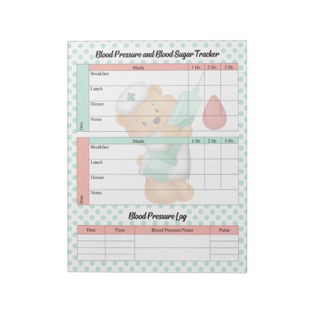 Cute Sugar Bear- Blood Sugar and Blood Pressure  Notepad (Rotated)