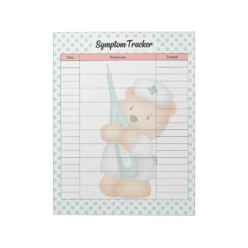 Cute Sugar Bear Themed Symptom Tracker  Notepad