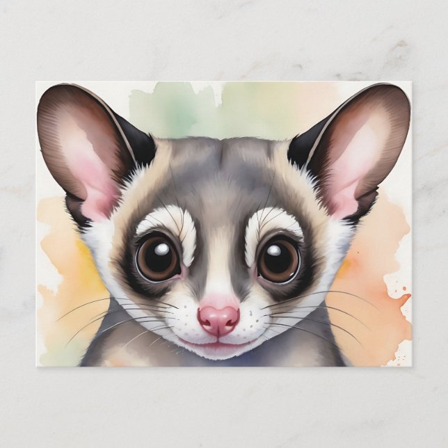 Cute Sugar Glider in a Dreamy Watercolor Postcard (Front)