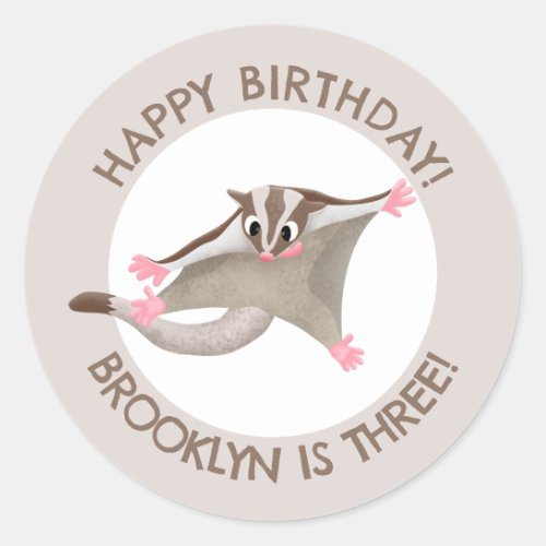 Cute sugar glider personalized cartoon birthday classic round sticker