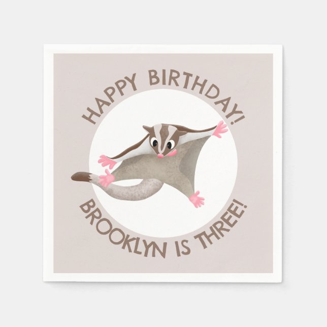 Cute sugar glider personalized cartoon birthday napkins (Front)