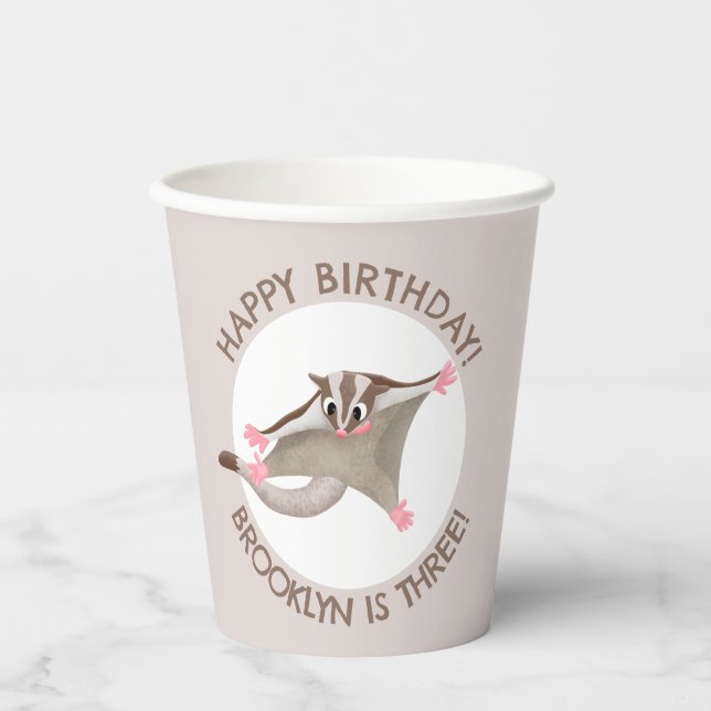 Cute sugar glider personalized cartoon birthday paper cups (Front)