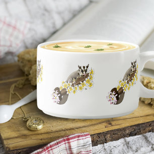Cute Sugar Glider Tropical Plumeria Flowers Blue Bowl