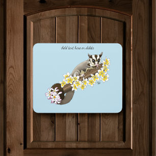 Cute Sugar Glider Tropical Plumeria Flowers Blue Door Sign
