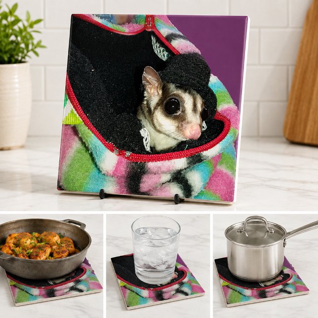 Cute Sugar Glider Wearing Hat Pet Lover Kitchen Tile (Cute Sugar Glider Wearing Hat Pet Lover Kitchen Tile)