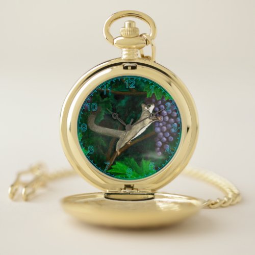 Cute Sugar Glider with Grapes Pocket Watch