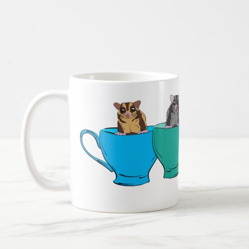 Cute Sugar Gliders in Tea Cups Illustrated Mug