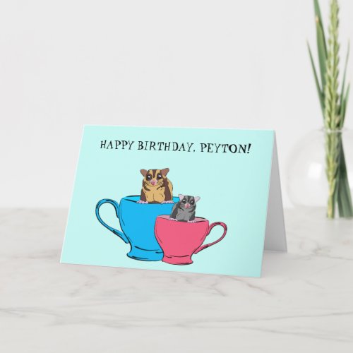 Cute Sugar Gliders in Tea Cups Personalized Card
