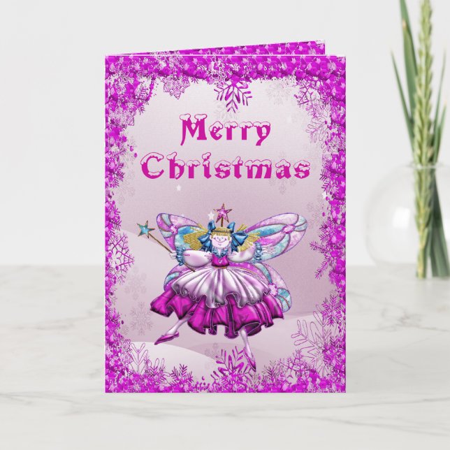 Cute Sugar Plum Fairy & Sequins Christmas Card (Front)