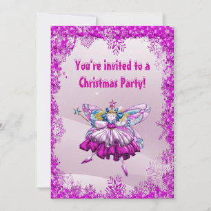 Cute Sugar Plum Fairy & Sequins Christmas Party Invitation