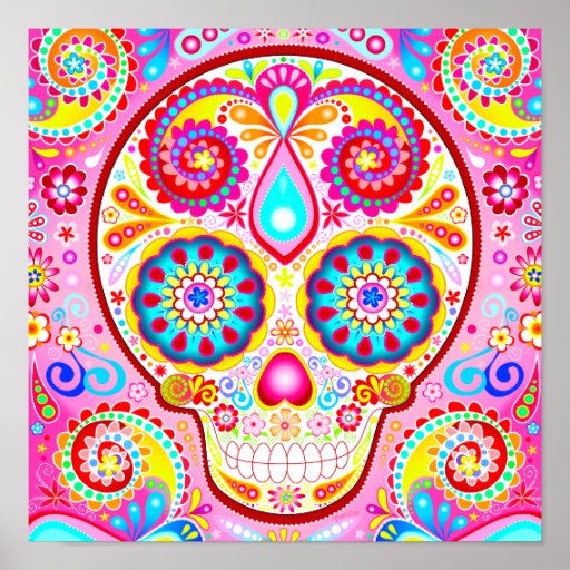 Cute Sugar Skull Art Poster Print | Zazzle