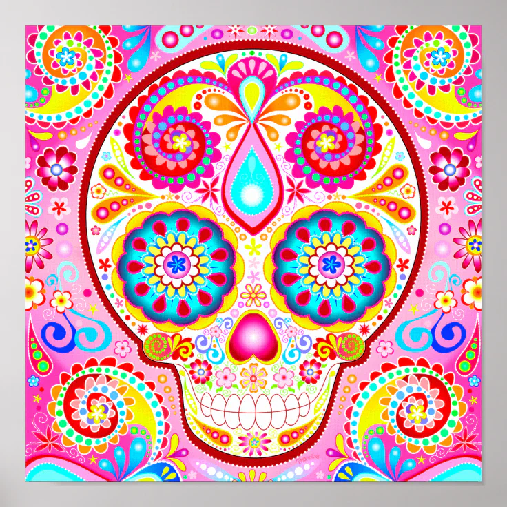 Cute Sugar Skull Art Poster Print Zazzle