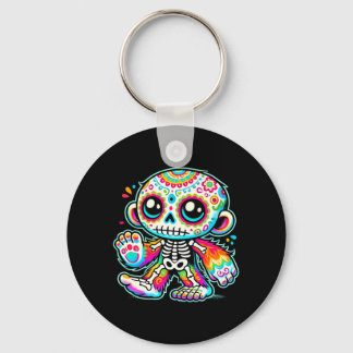 Cute Sugar Skull Bigfoot Día De Los Muertos Keychain