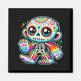Cute Sugar Skull Bigfoot Día De Los Muertos Magnet