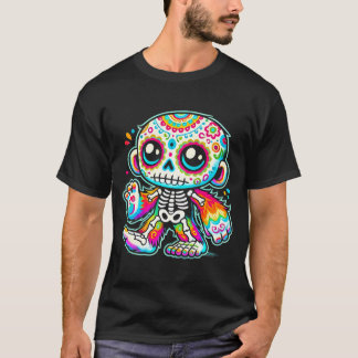 Cute Sugar Skull Bigfoot Día De Los Muertos T-Shirt