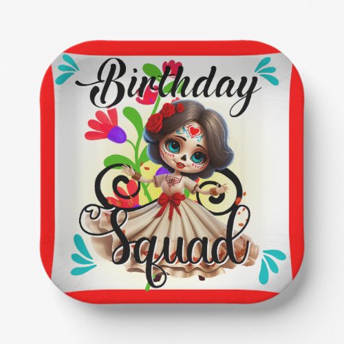 Cute Sugar Skull Birthday Paper Plates