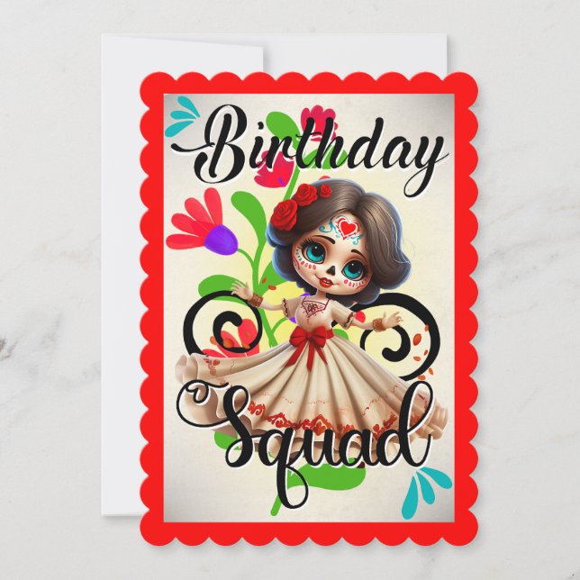 Cute Sugar Skull Birthday Thank You Card (Front)