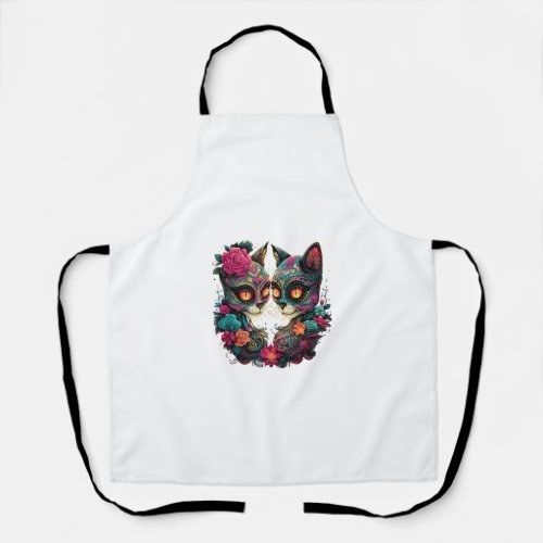 Cute Sugar Skull Cat Halloween Mexican Day Of The  Apron