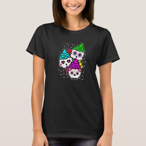 Cute Sugar Skull Cupcakes Cinco De Mayo Fiesta Bak T_Shirt