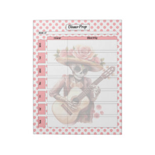 Cute Sugar Skull Dinner Meal Prep Notepad